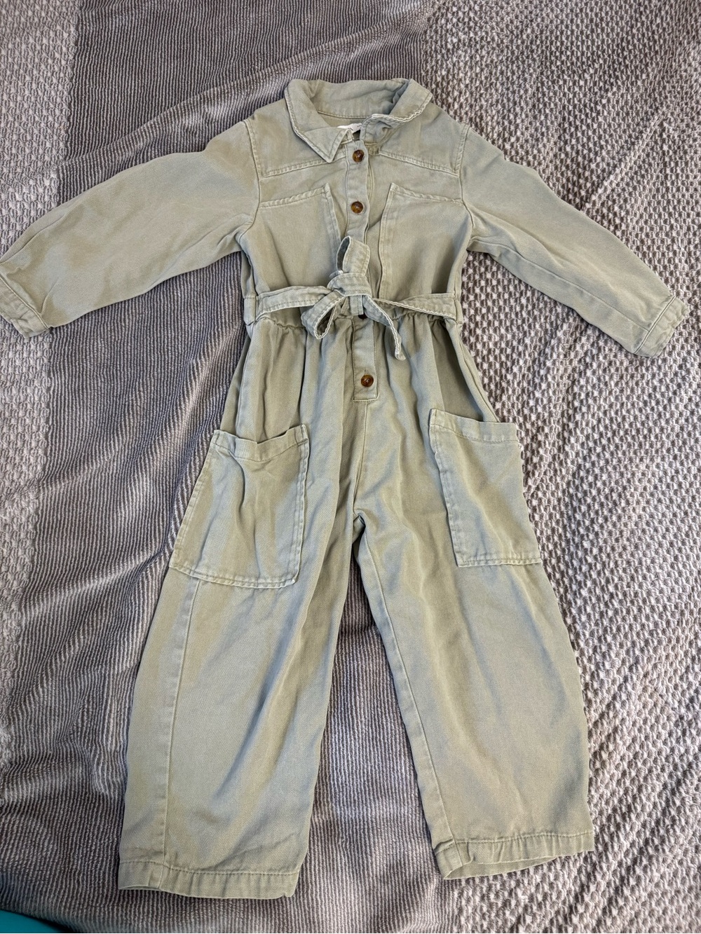 Zara Light Sage Green Utility Jumpsuit for Kids